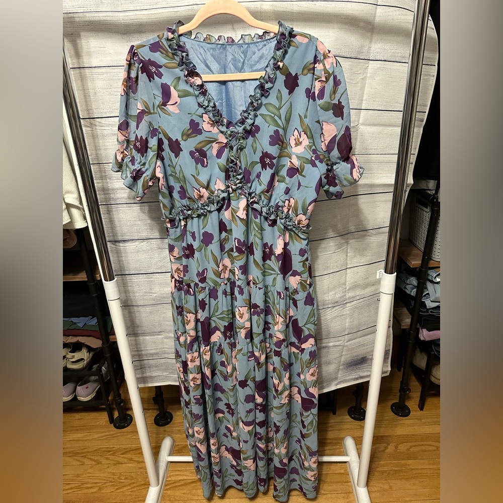 Floral Blue Dress XL
